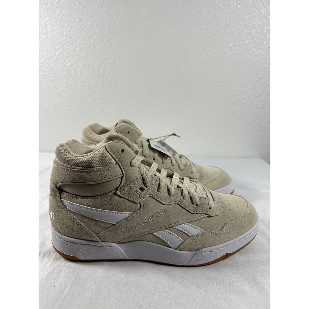 Reebok BB 4000 II Mid Stucco White‎ Lime Green Suede Sneakers 100032750 Mens 7.5